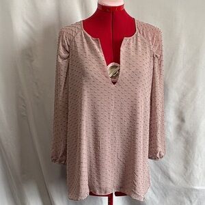 Babaton Dusty Pink Textured V-Neck Blouse